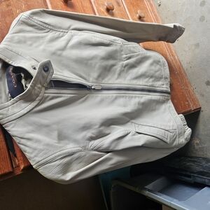 Light Gray Leather Bomber Jacket